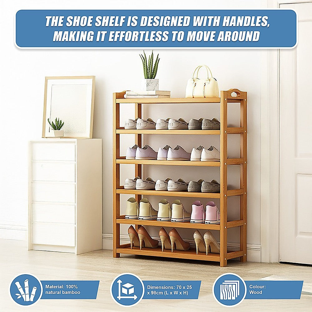 Shoe Storage: 6 Layers Natural Wood Bamboo Shelf Entryway Storage Shoe Rack Home Furniture