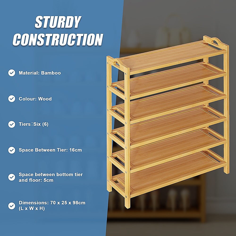 Shoe Storage: 6 Layers Natural Wood Bamboo Shelf Entryway Storage Shoe Rack Home Furniture
