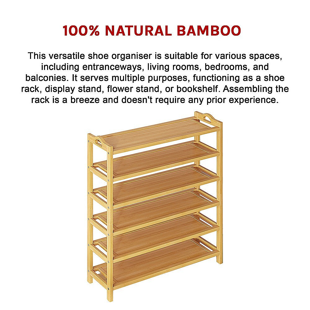 Shoe Storage: 6 Layers Natural Wood Bamboo Shelf Entryway Storage Shoe Rack Home Furniture