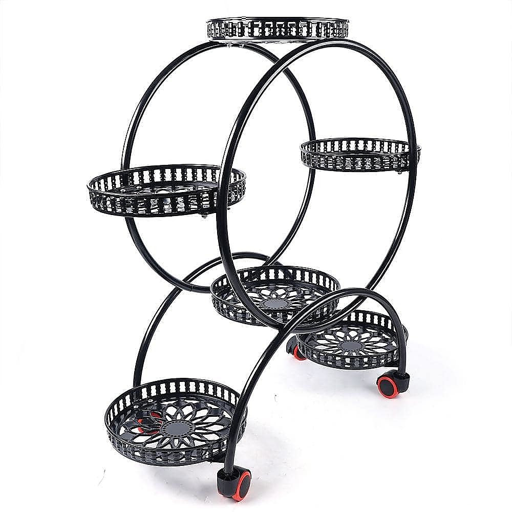 Pots, Planters & Accessories: 4 Layer 6 Pots Flower Holder Plant Stand Shelf 4-Wheel Free Moving Rack