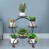 Pots, Planters & Accessories: 4 Layer 6 Pots Flower Holder Plant Stand Shelf 4-Wheel Free Moving Rack