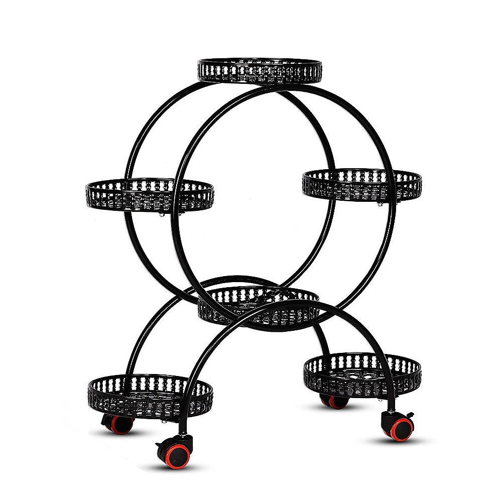 Pots, Planters & Accessories: 4 Layer 6 Pots Flower Holder Plant Stand Shelf 4-Wheel Free Moving Rack