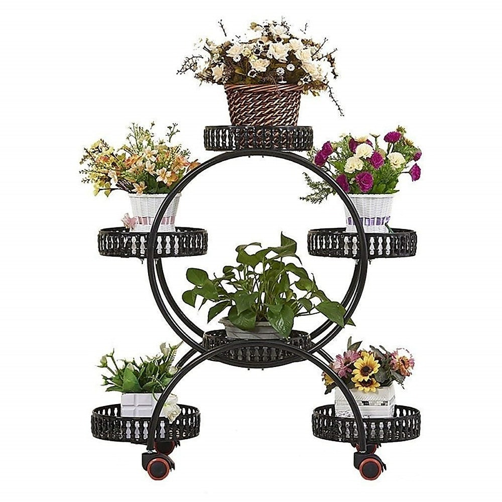 Pots, Planters & Accessories: 4 Layer 6 Pots Flower Holder Plant Stand Shelf 4-Wheel Free Moving Rack