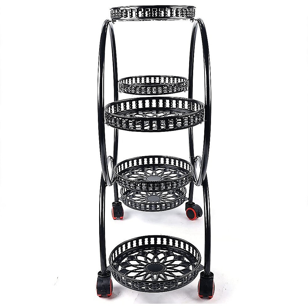 Pots, Planters & Accessories: 4 Layer 6 Pots Flower Holder Plant Stand Shelf 4-Wheel Free Moving Rack