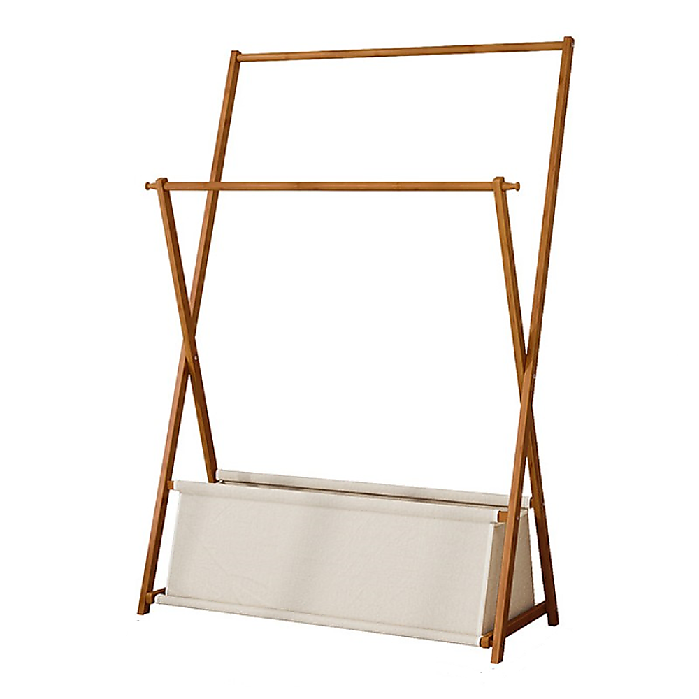 Clothing & Wardrobe Storage: 100x155cm Dark Wood Clothes Rail Garment Rack with Freestanding Storage Shelf