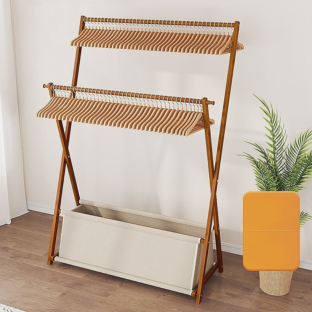 Clothing & Wardrobe Storage: 100x155cm Dark Wood Clothes Rail Garment Rack with Freestanding Storage Shelf