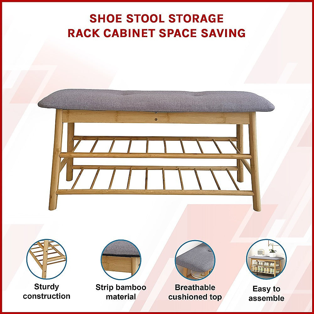 Bamboo Shoe Storage Bench Entryway Shoe Rack Cabinet with Cushion Seat & Hidden Storage