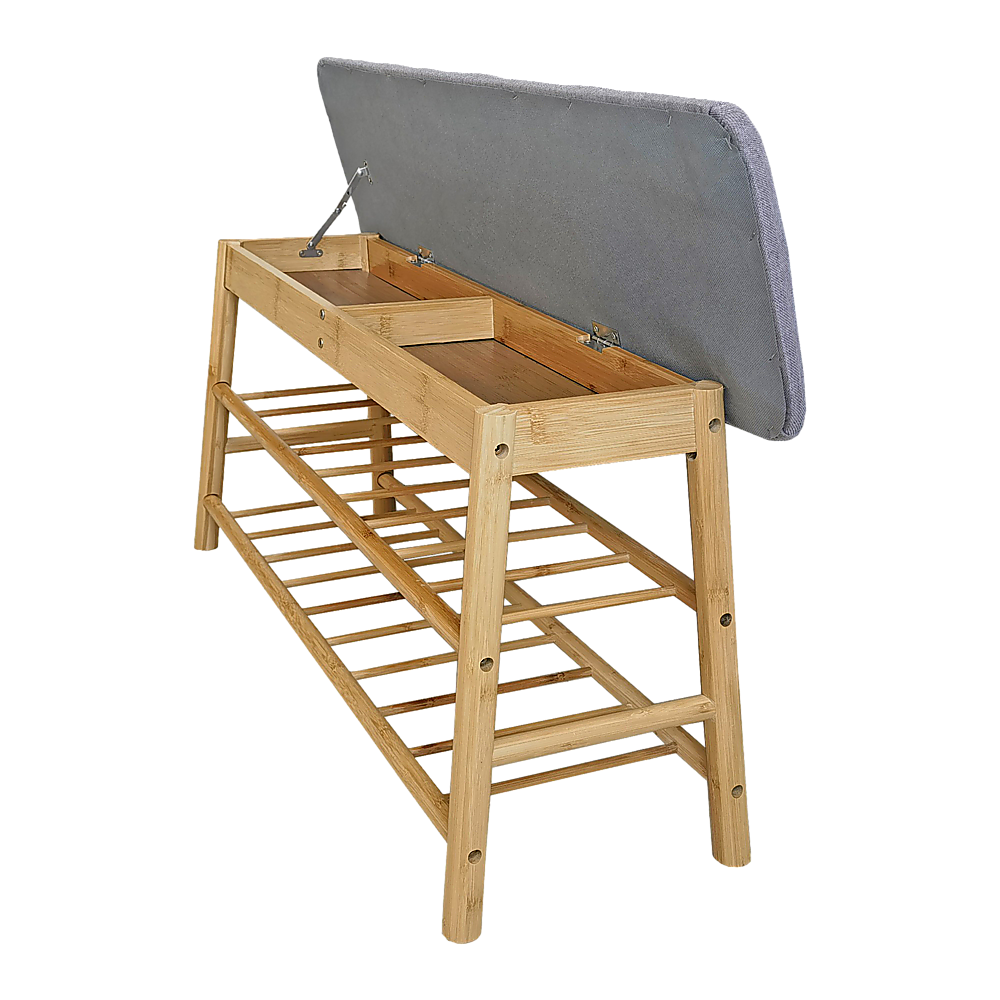 Bamboo Shoe Storage Bench Entryway Shoe Rack Cabinet with Cushion Seat & Hidden Storage