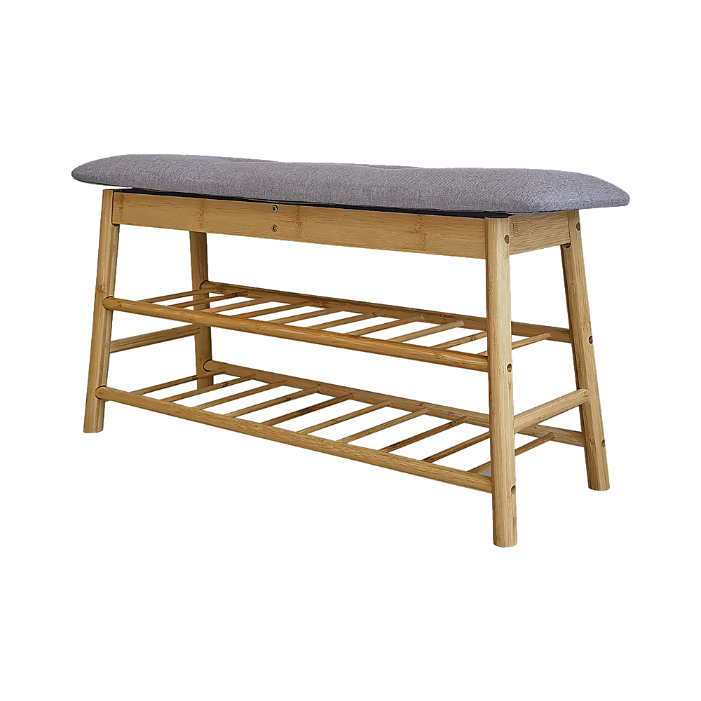 Bamboo Shoe Storage Bench Entryway Shoe Rack Cabinet with Cushion Seat & Hidden Storage