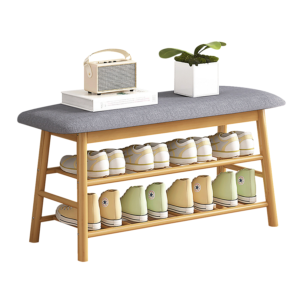 Bamboo Shoe Storage Bench Entryway Shoe Rack Cabinet with Cushion Seat & Hidden Storage