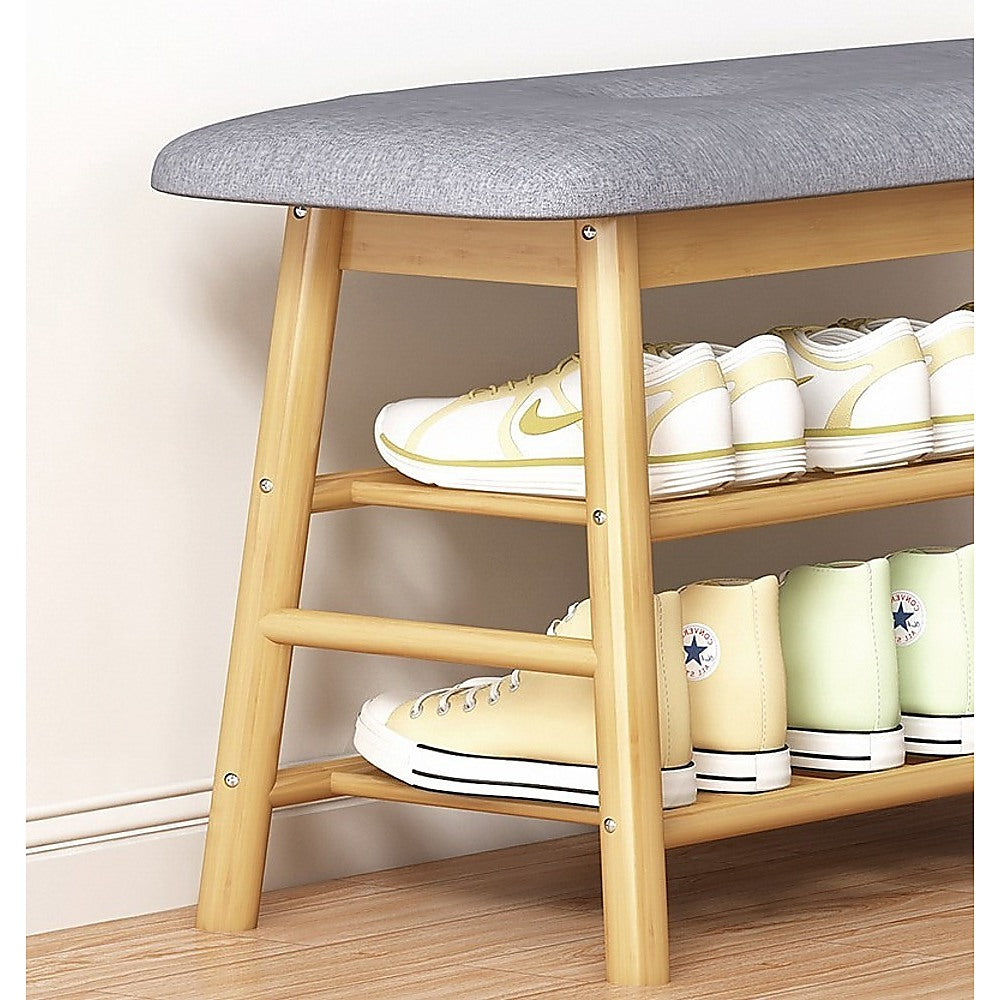 Bamboo Shoe Storage Bench Entryway Shoe Rack Cabinet with Cushion Seat & Hidden Storage