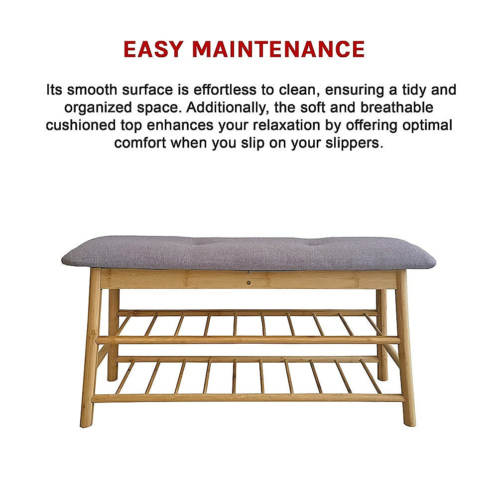 Bamboo Shoe Storage Bench Entryway Shoe Rack Cabinet with Cushion Seat & Hidden Storage