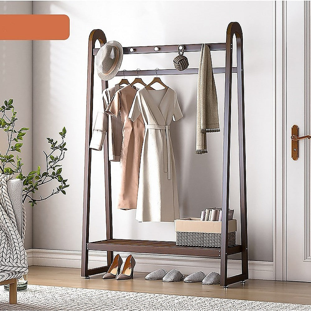 Clothing & Wardrobe Storage: Dark Wood 160x100cm Clothes Rack Slim Stylish Space Saving