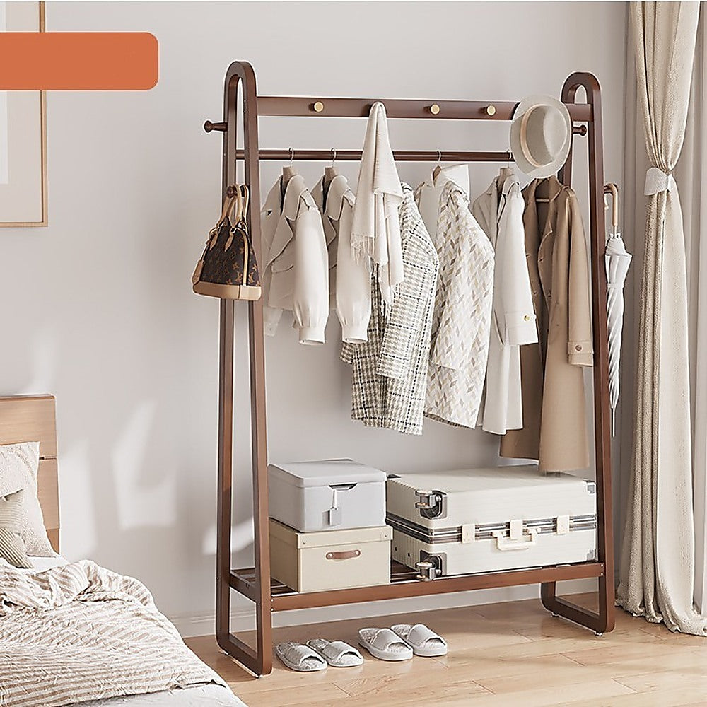 Clothing & Wardrobe Storage: Dark Wood 160x100cm Clothes Rack Slim Stylish Space Saving