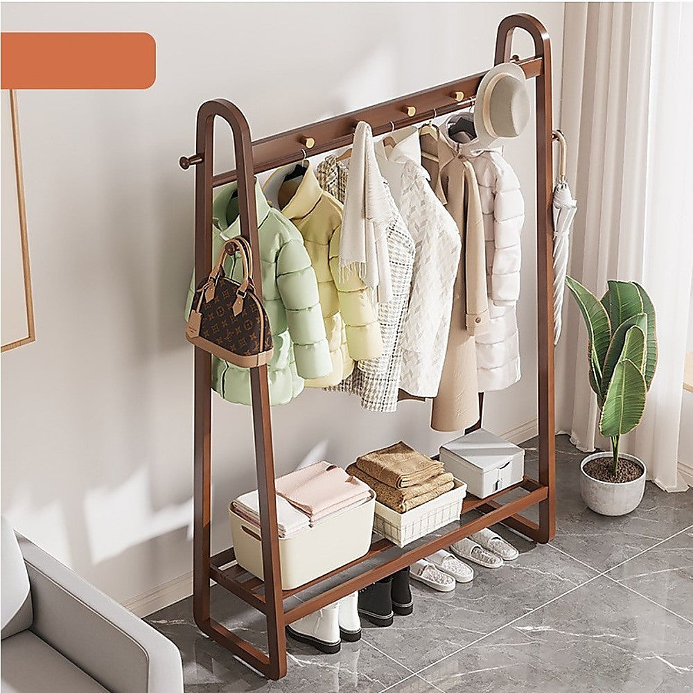 Clothing & Wardrobe Storage: Dark Wood 160x100cm Clothes Rack Slim Stylish Space Saving