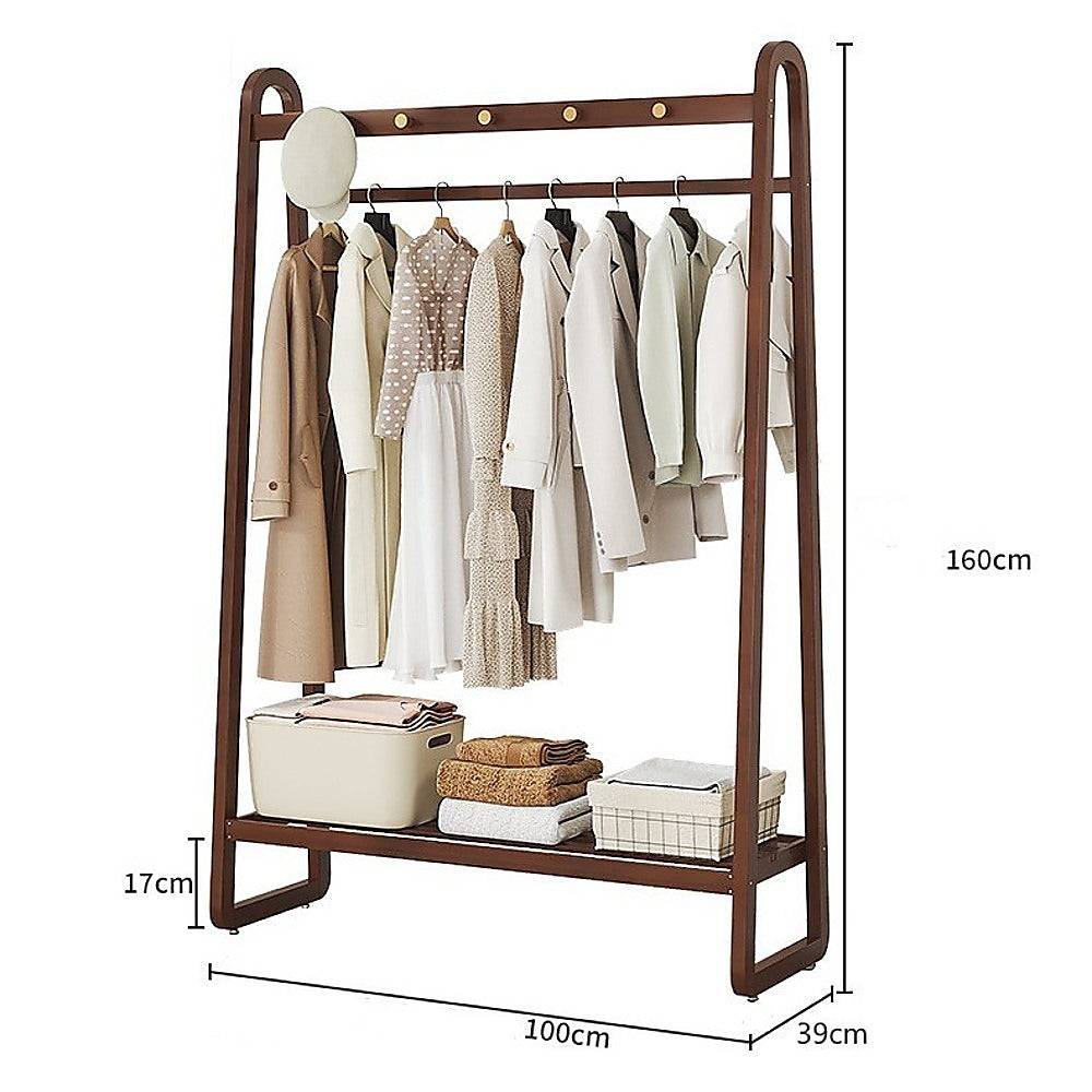 Clothing & Wardrobe Storage: Dark Wood 160x100cm Clothes Rack Slim Stylish Space Saving