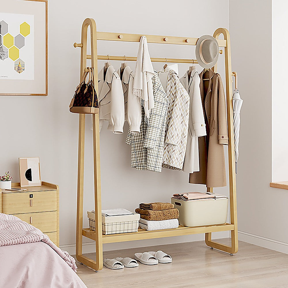 Clothing & Wardrobe Storage: Wood 160x100cm Clothes Rack Slim Stylish Space Saving