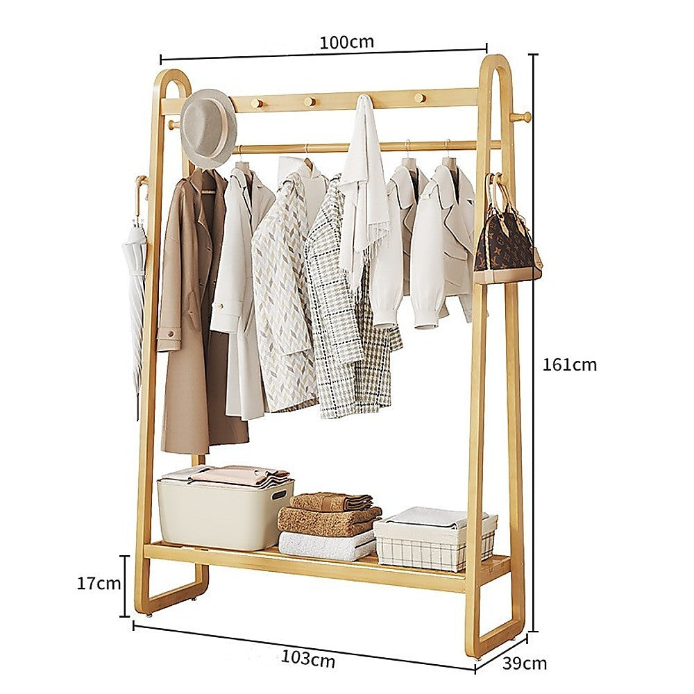 Clothing & Wardrobe Storage: Wood 160x100cm Clothes Rack Slim Stylish Space Saving