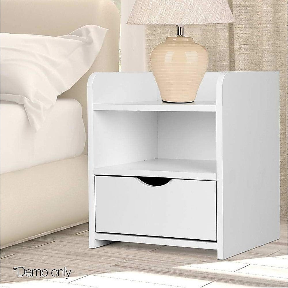 White Bedside Table with Drawer & Open Shelves Bedroom Nightstand Storage Cabinet