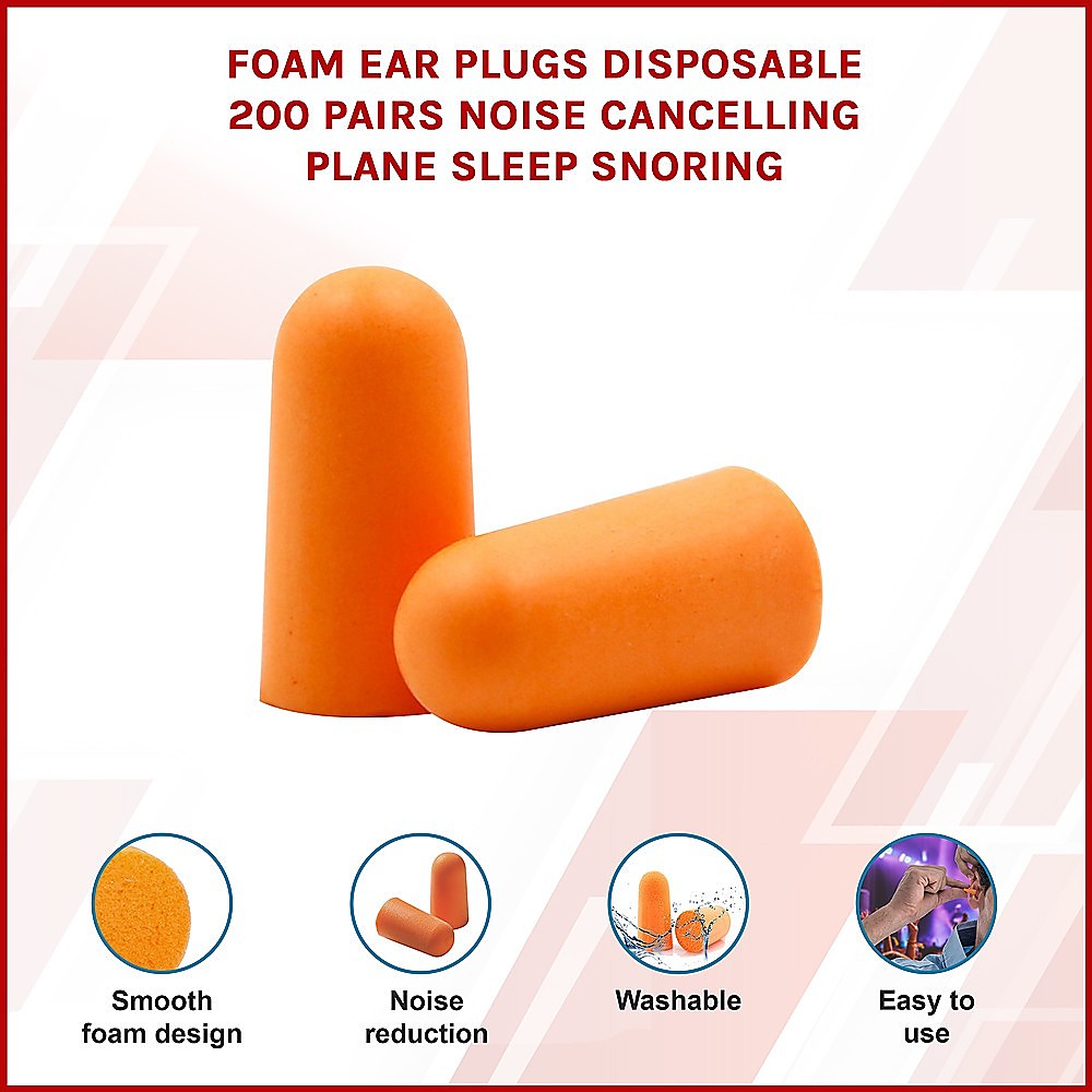 Bath Additives: Foam Ear Plugs Disposable 200 Pairs Noise Cancelling Plane Sleep Snoring