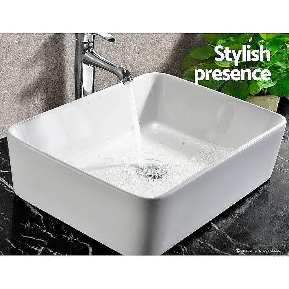 48cm Ceramic Above Counter Bathroom Basin Square Vanity Sink Countertop Wash Basin White