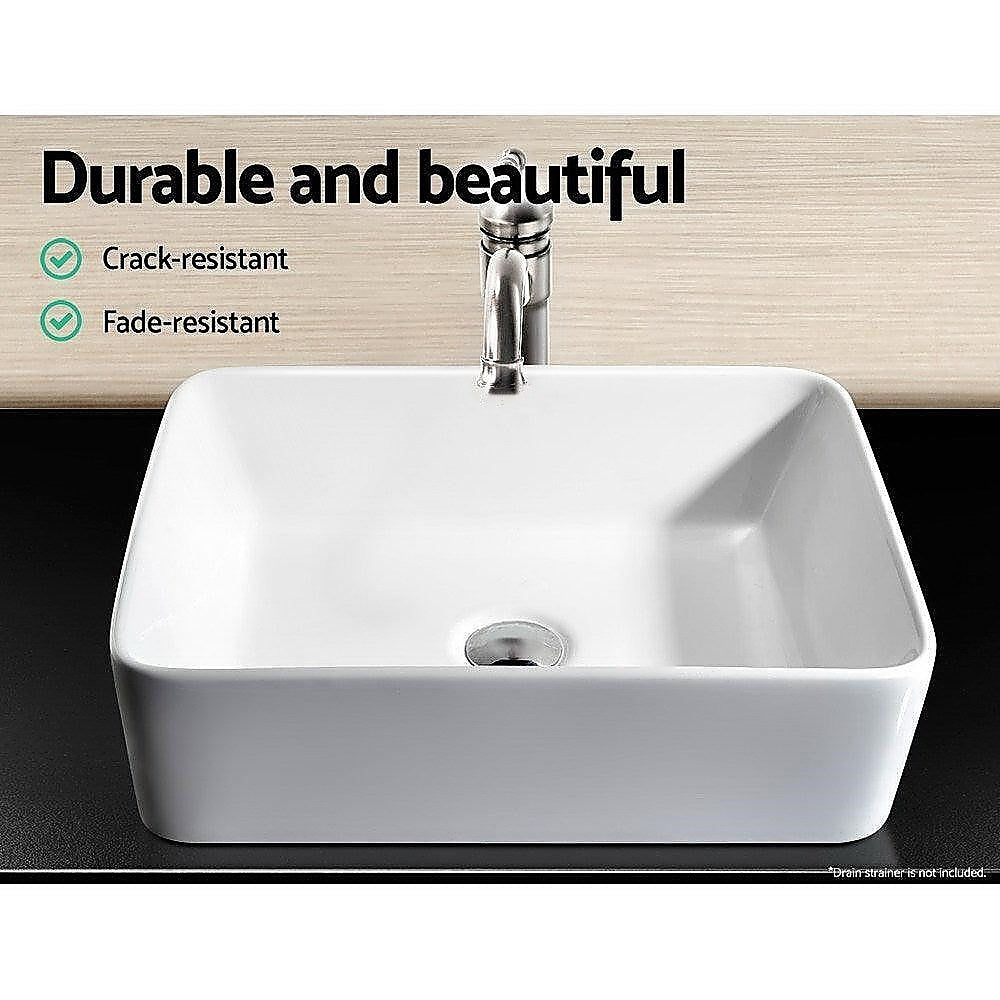 48cm Ceramic Above Counter Bathroom Basin Square Vanity Sink Countertop Wash Basin White