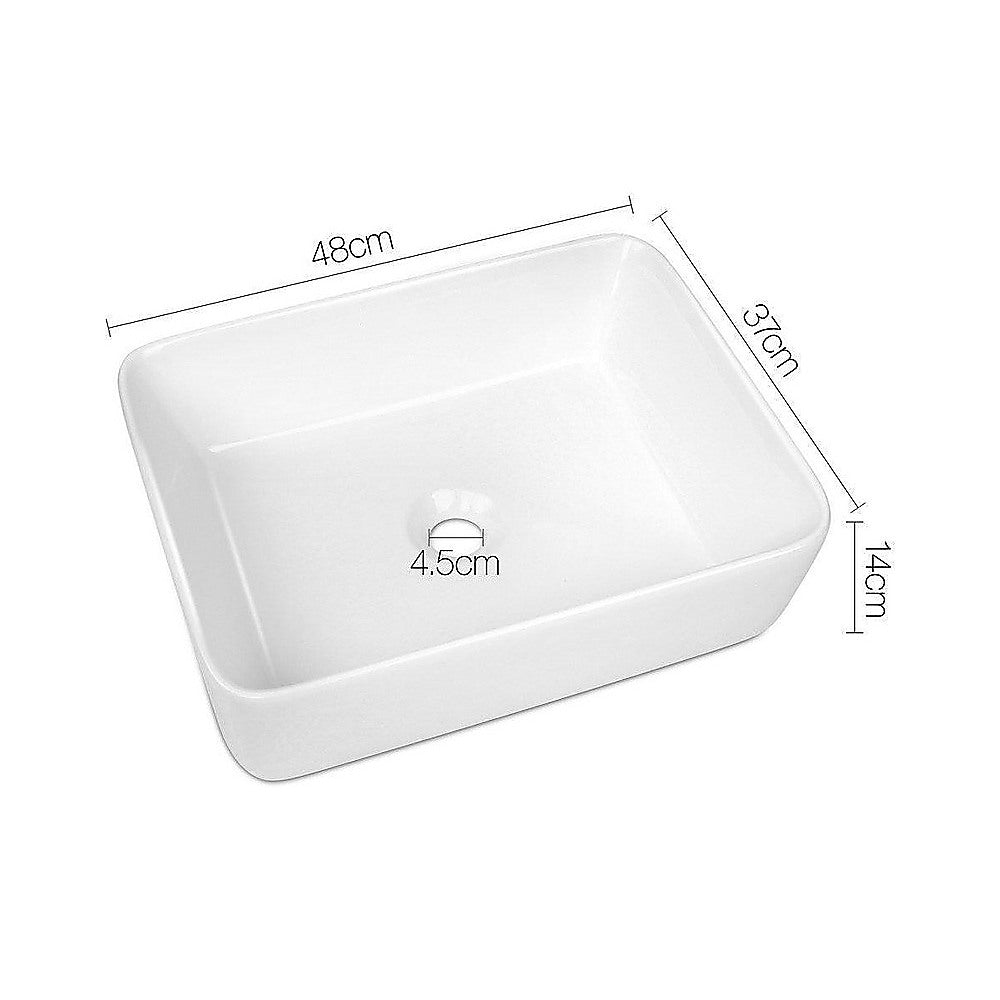 48cm Ceramic Above Counter Bathroom Basin Square Vanity Sink Countertop Wash Basin White