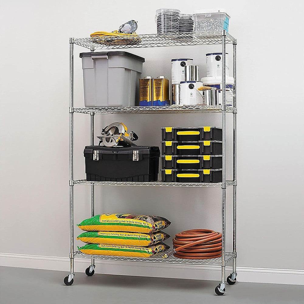 Modular Wire Storage 120x45cm Steel Shelving Chrome With Wheels For Garage Kitchen Or Retail Storage