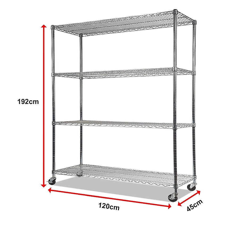 Modular Wire Storage 120x45cm Steel Shelving Chrome With Wheels For Garage Kitchen Or Retail Storage