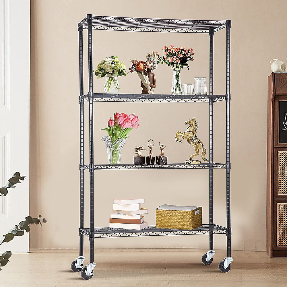 Modular Wire Storage 120x45cm Steel Shelving Black With Wheels For Garage Kitchen Or Retail Storage