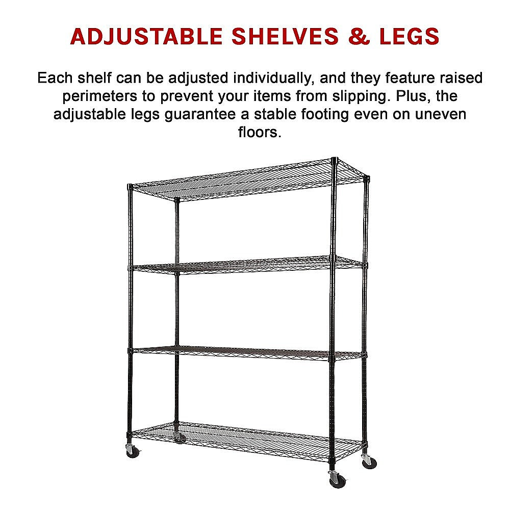 Modular Wire Storage 120x45cm Steel Shelving Black With Wheels For Garage Kitchen Or Retail Storage