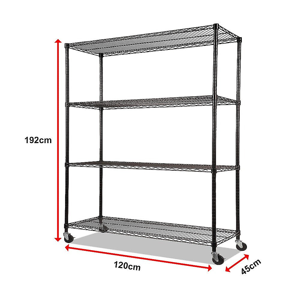 Modular Wire Storage 120x45cm Steel Shelving Black With Wheels For Garage Kitchen Or Retail Storage
