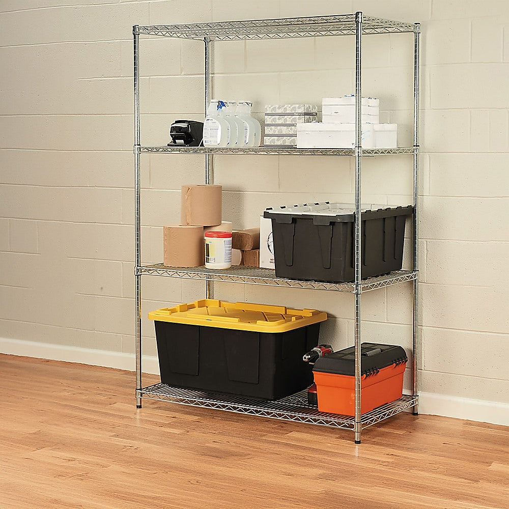Modular Wire Storage 90x35cm Steel Shelving Chrome With Fixed Legs For Garage Warehouse Or Kitchen Organisation