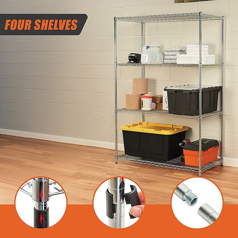 Modular Wire Storage 90x35cm Steel Shelving Chrome With Fixed Legs For Garage Warehouse Or Kitchen Organisation