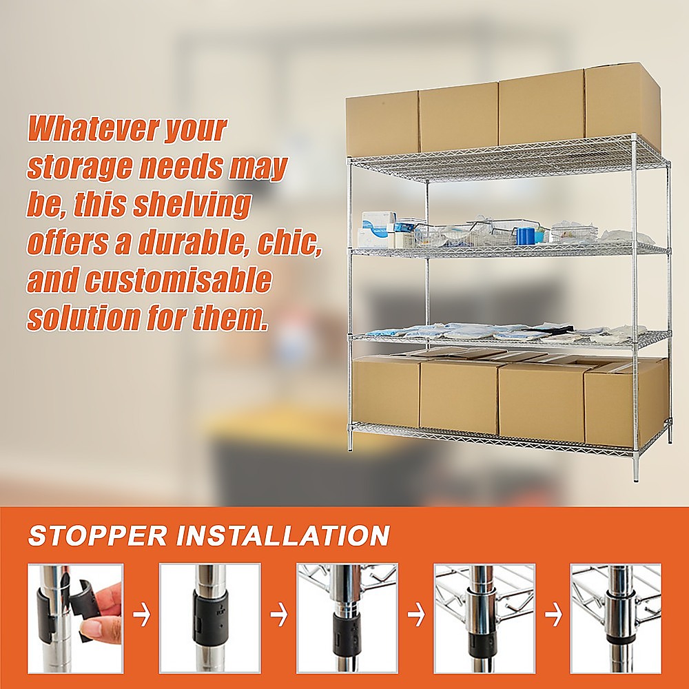 Modular Wire Storage 90x35cm Steel Shelving Chrome With Fixed Legs For Garage Warehouse Or Kitchen Organisation