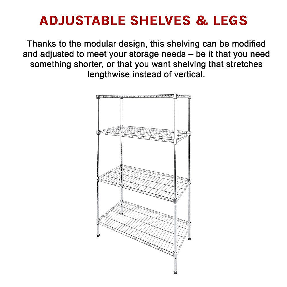 Modular Wire Storage 90x35cm Steel Shelving Chrome With Fixed Legs For Garage Warehouse Or Kitchen Organisation