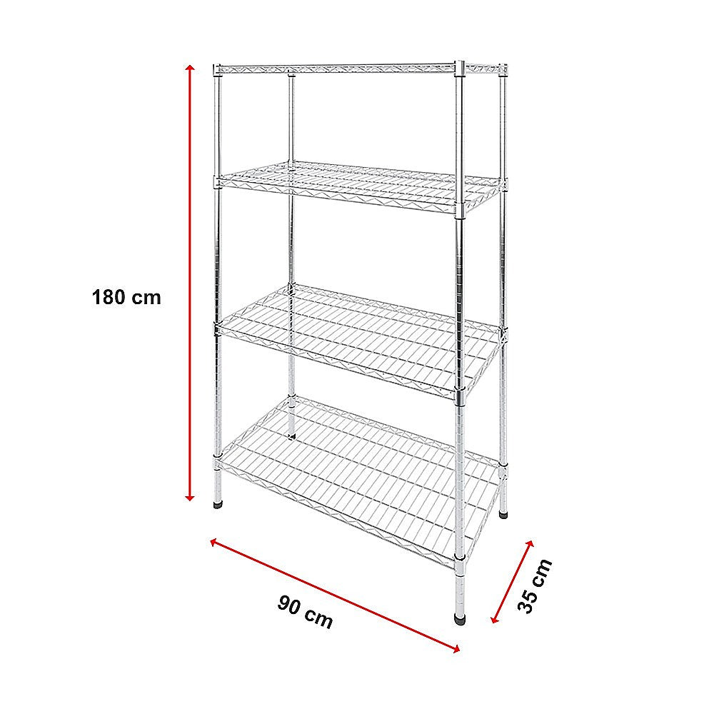 Modular Wire Storage 90x35cm Steel Shelving Chrome With Fixed Legs For Garage Warehouse Or Kitchen Organisation