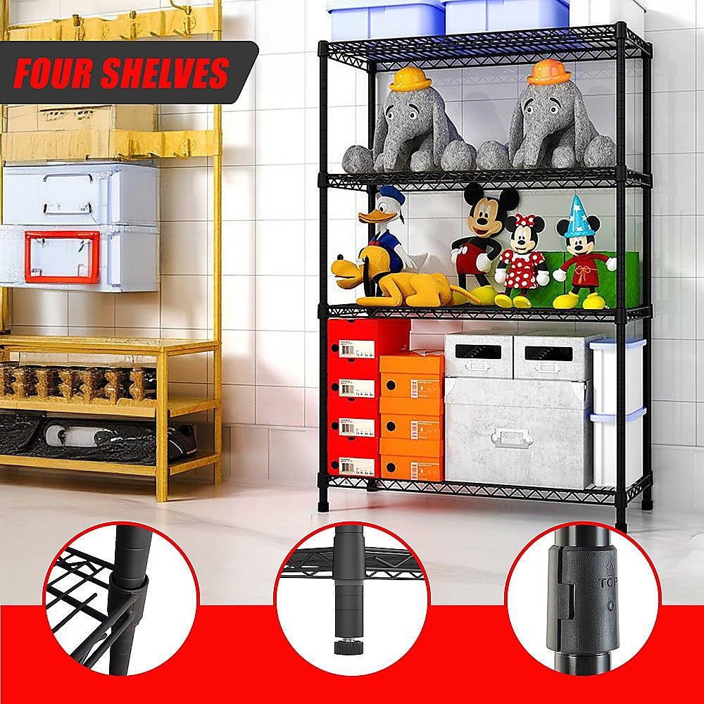 Modular Wire Storage 90x35cm Steel Shelving Black With Fixed Legs For Garage Warehouse Or Kitchen Organisation
