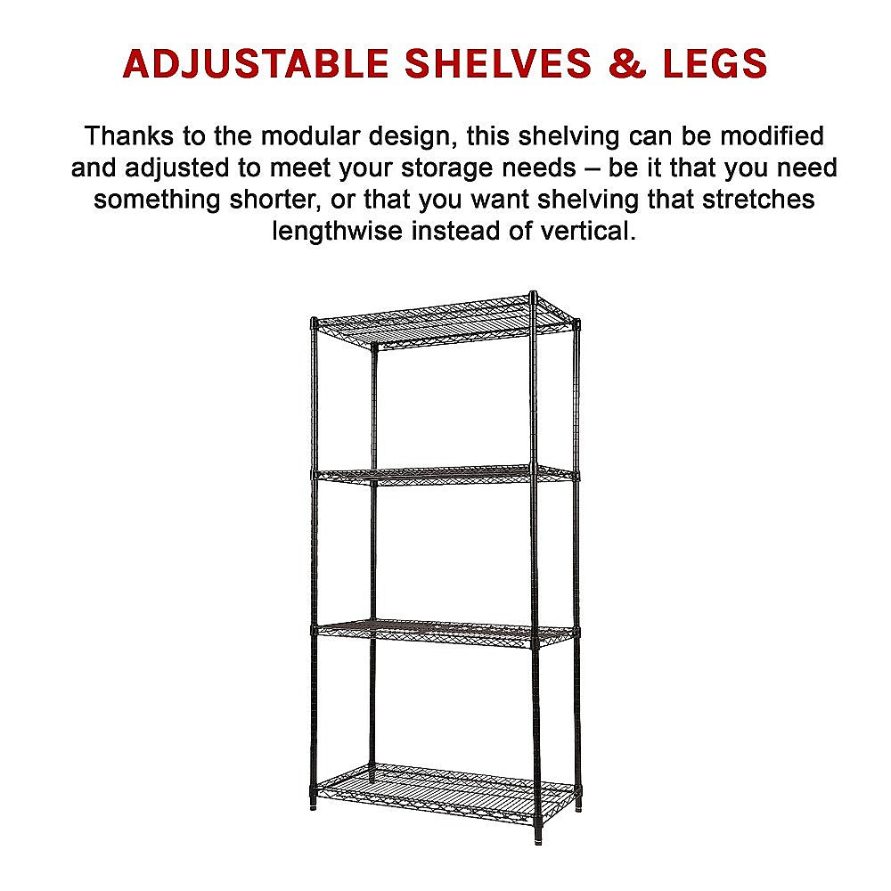 Modular Wire Storage 90x35cm Steel Shelving Black With Fixed Legs For Garage Warehouse Or Kitchen Organisation
