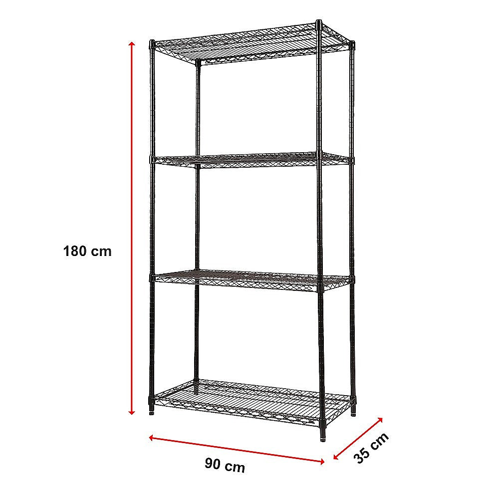 Modular Wire Storage 90x35cm Steel Shelving Black With Fixed Legs For Garage Warehouse Or Kitchen Organisation