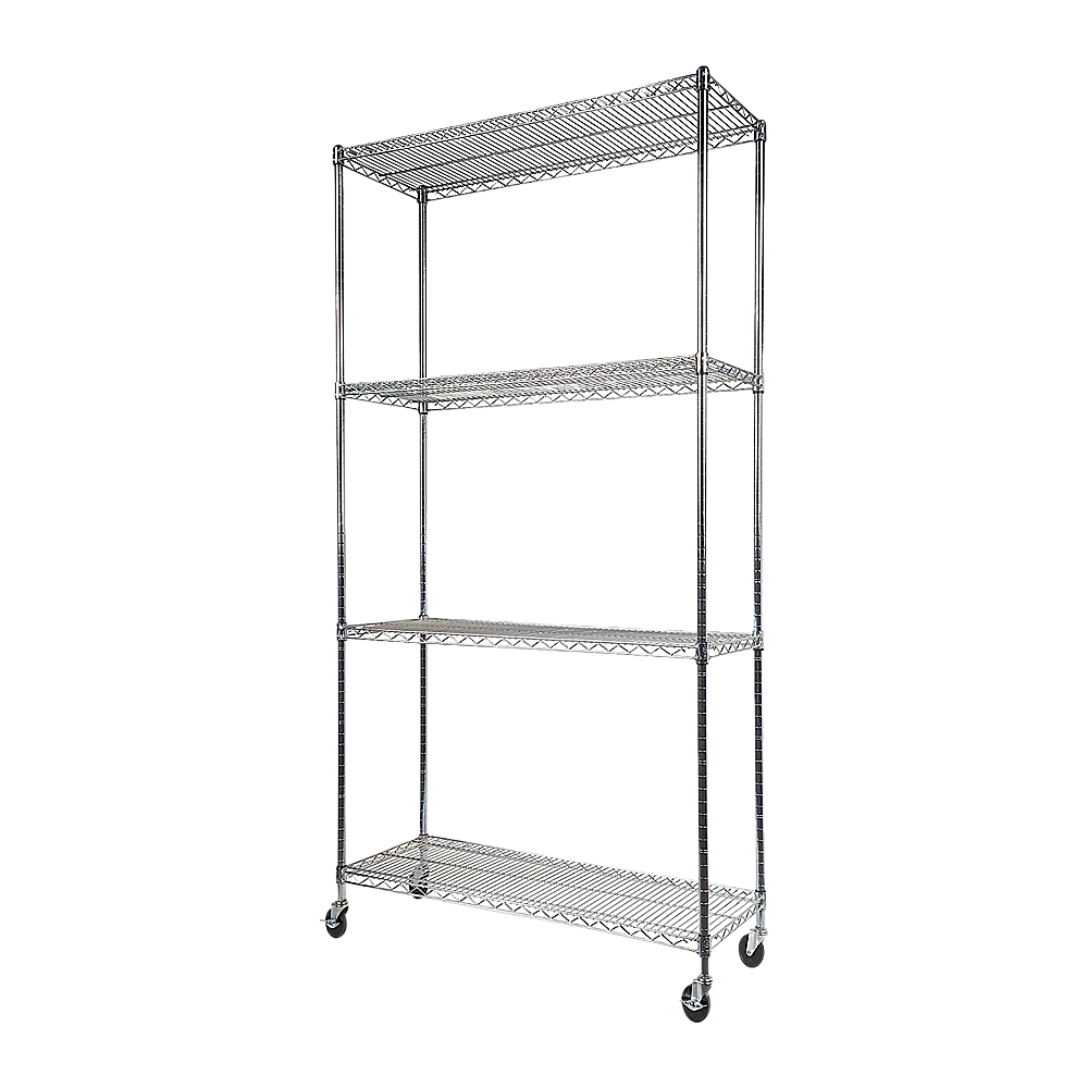 Modular Wire Storage 90x35cm Steel Shelving Chrome With Wheels For Garage Warehouse Or Kitchen Organisation