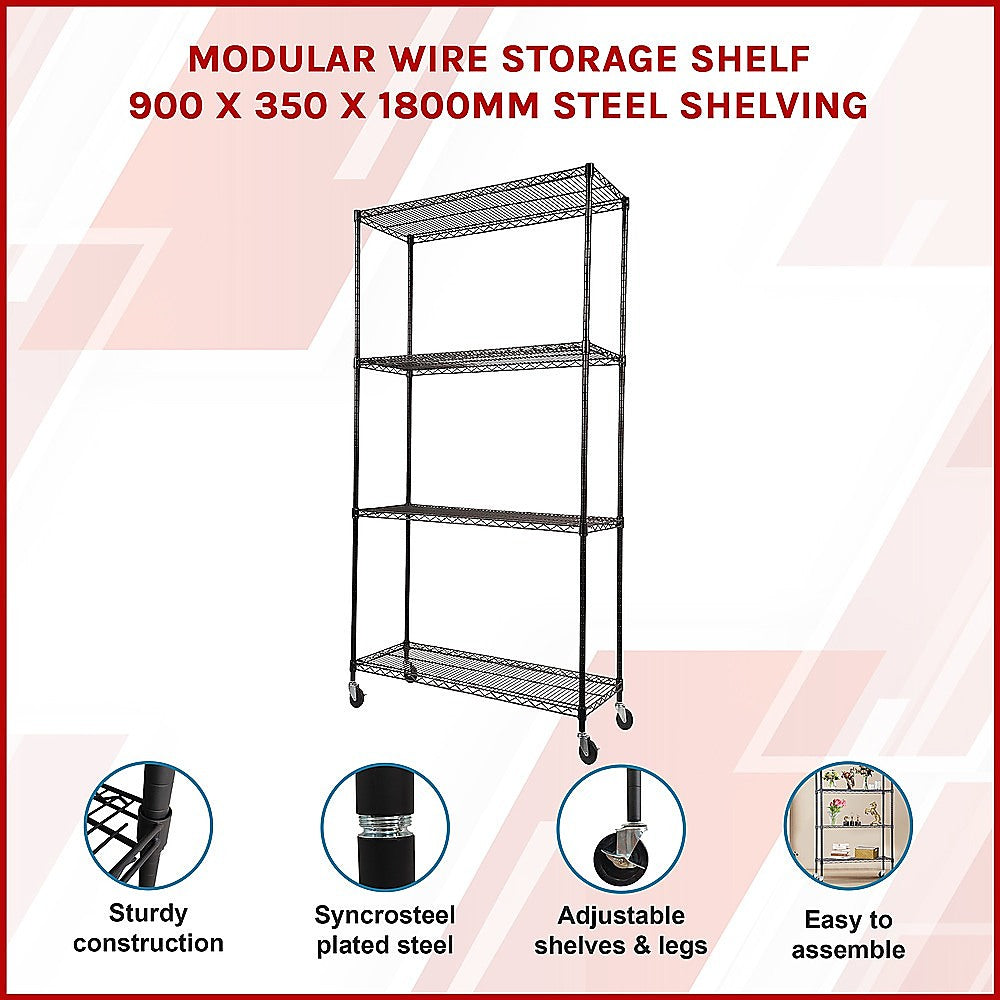 Storage Cabinets: Modular Wire Storage Shelf 900 x 350 x 1800mm Steel Shelving