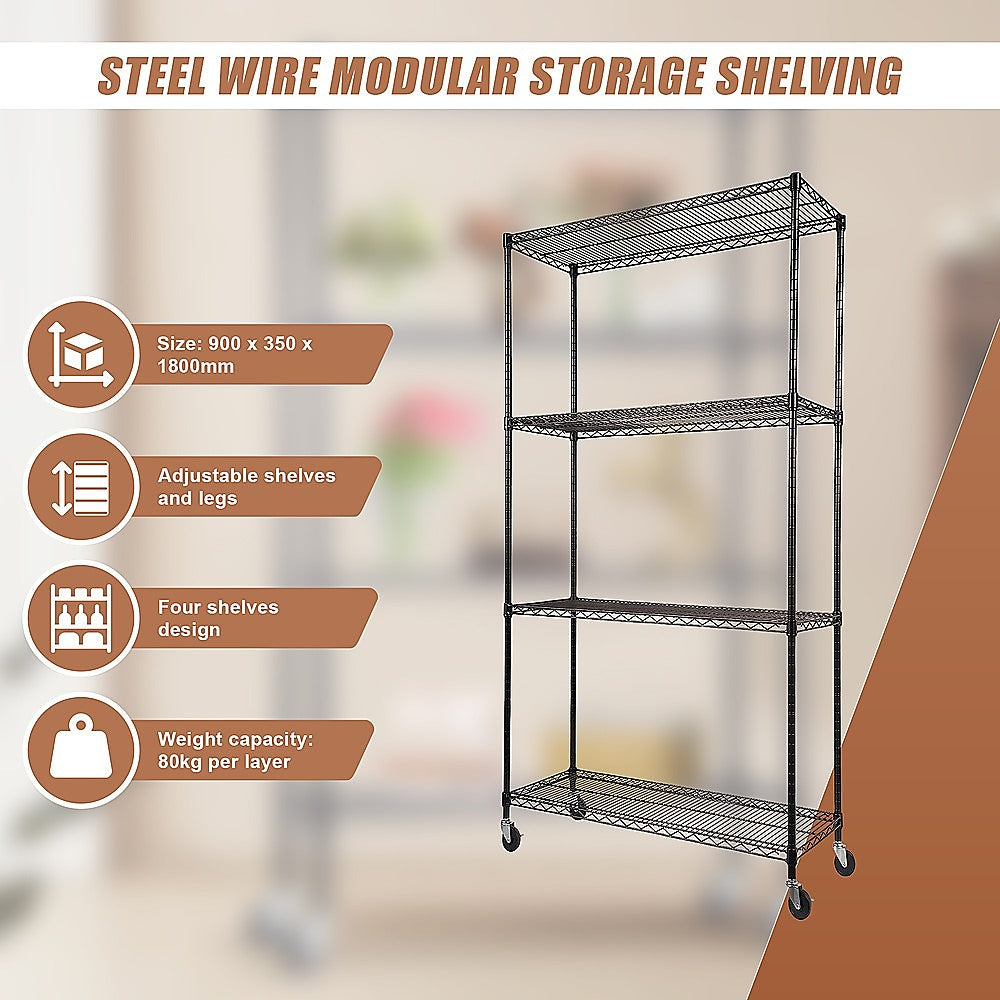 Storage Cabinets: Modular Wire Storage Shelf 900 x 350 x 1800mm Steel Shelving