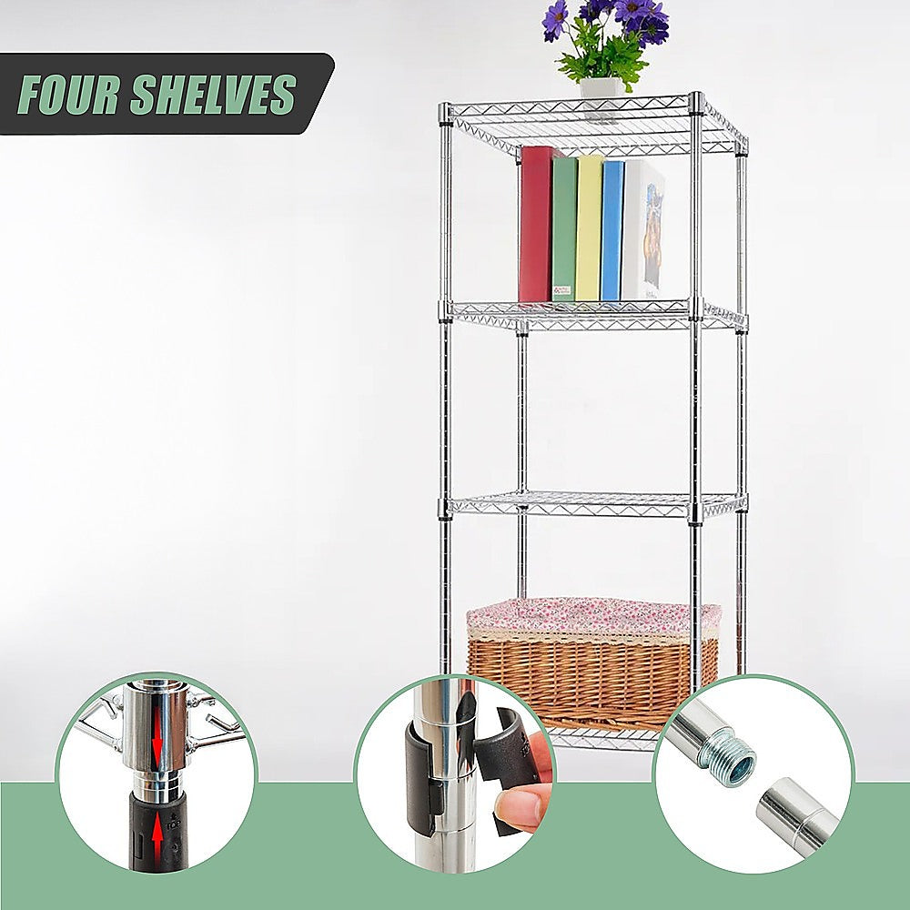 Modular Wire Storage 60x60cm Steel Shelving Chrome With Fixed Legs For Garage Warehouse Or Kitchen Organisation