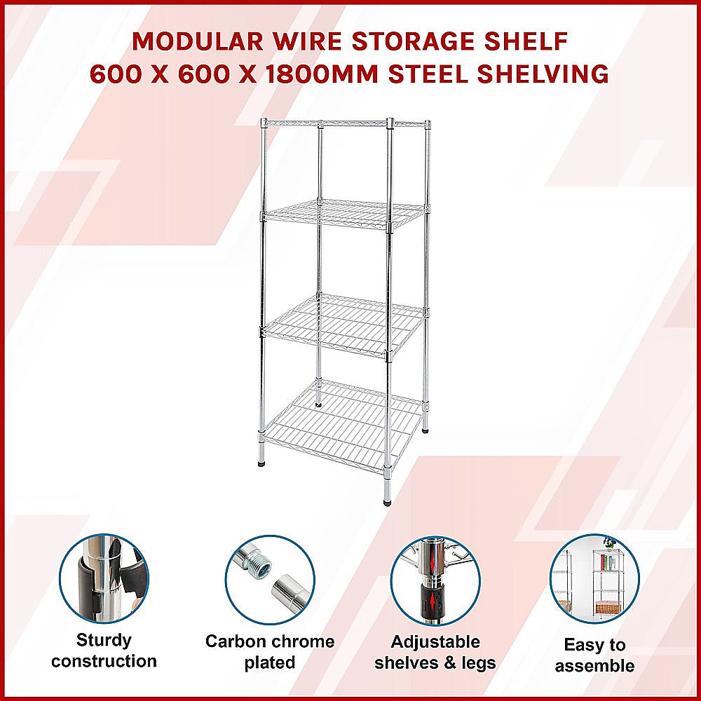 Modular Wire Storage 60x60cm Steel Shelving Chrome With Fixed Legs For Garage Warehouse Or Kitchen Organisation