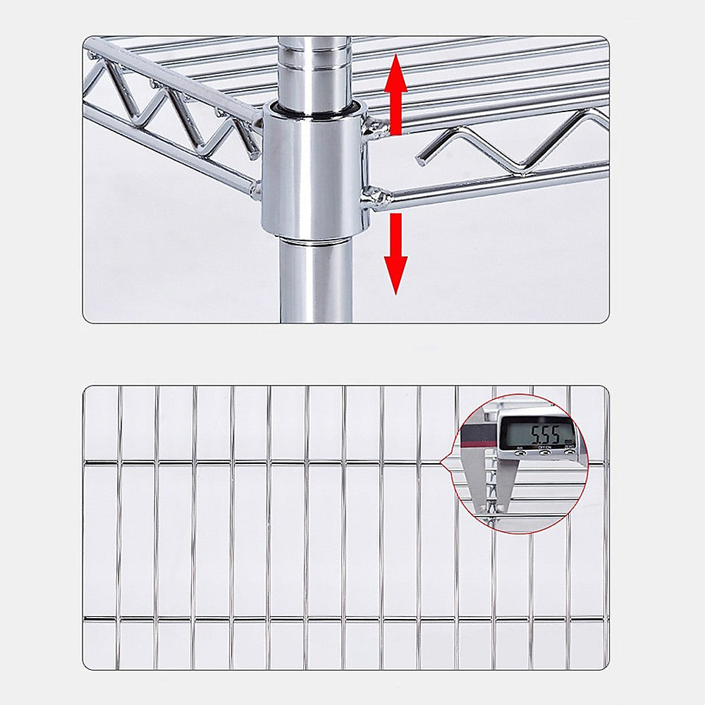 Modular Wire Storage 60x60cm Steel Shelving Chrome With Fixed Legs For Garage Warehouse Or Kitchen Organisation