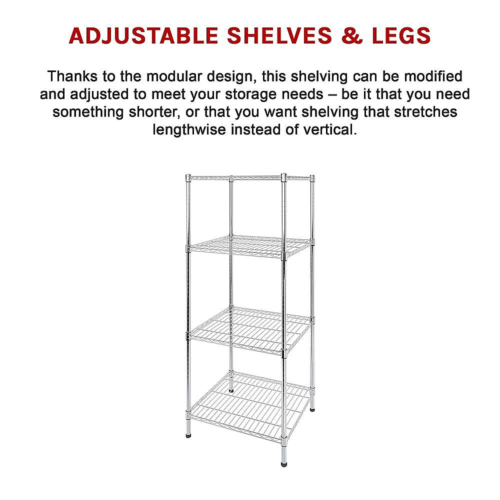 Modular Wire Storage 60x60cm Steel Shelving Chrome With Fixed Legs For Garage Warehouse Or Kitchen Organisation