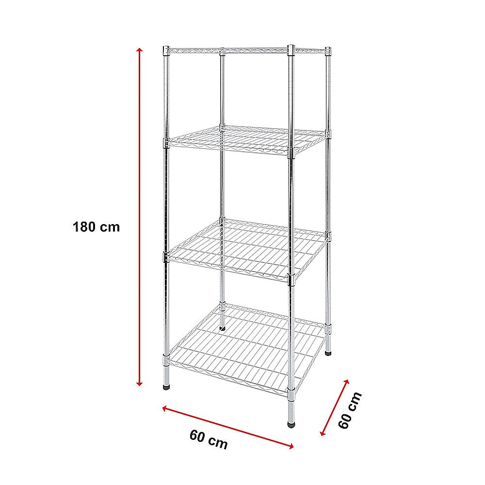 Modular Wire Storage 60x60cm Steel Shelving Chrome With Fixed Legs For Garage Warehouse Or Kitchen Organisation