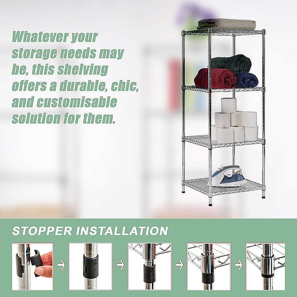 Modular Wire Storage 60x60cm Steel Shelving Chrome With Fixed Legs For Garage Warehouse Or Kitchen Organisation