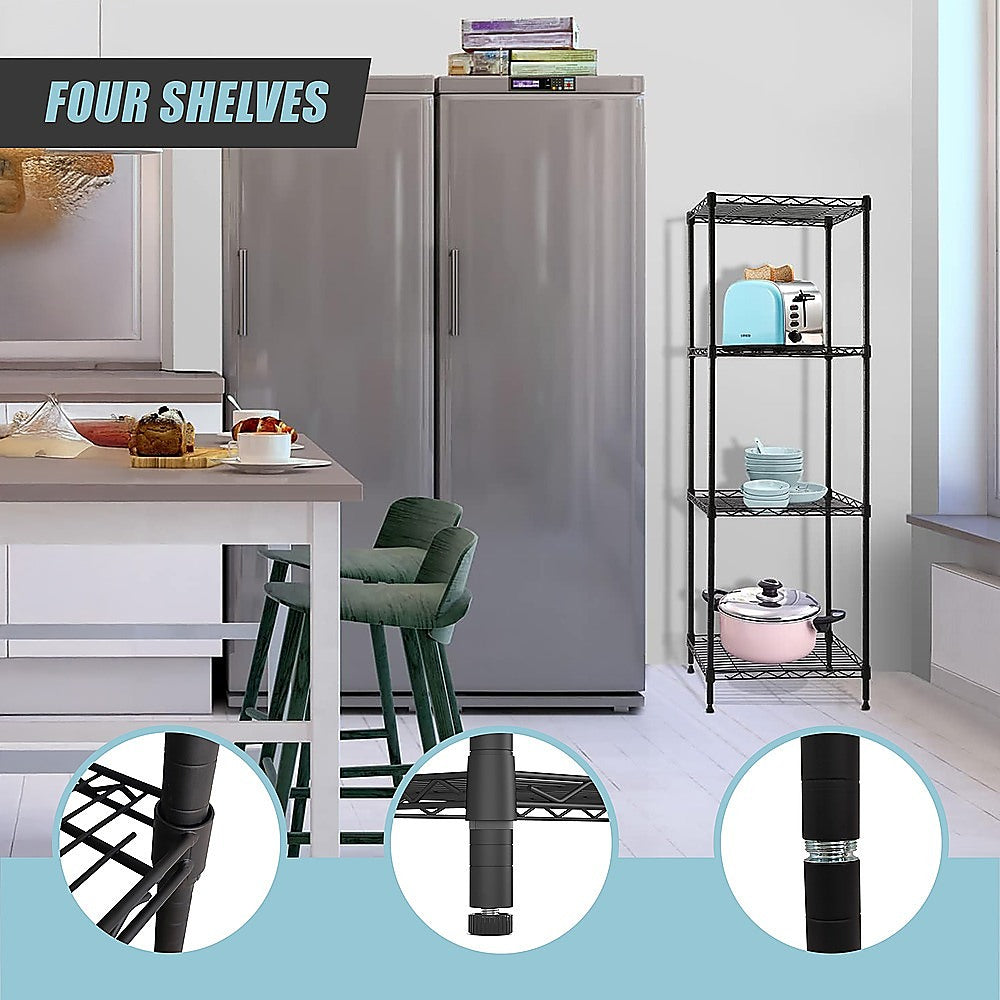Modular Wire Storage 60x60cm Steel Shelving Black With Fixed Legs For Garage Warehouse Or Kitchen Organisation